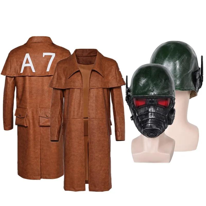 NCR Ranger Cosplay Costume Veteran Ranger Outfit A7 Military Faux Leather Coat and Helmet
