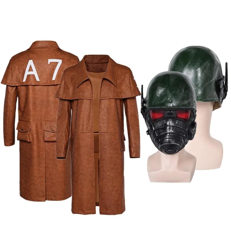 Fall Out Cosplay Costume NCR Veteran Ranger A7 Military Faux Leather Coat and Helmet