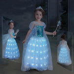Girls Elsa Princess Light Up Dress Snow Queen LED Cosplay Costume