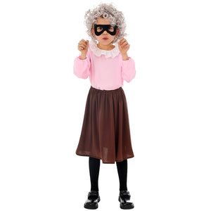 Girls Old Lady Costume 100 Days of School Dress Up Outfit with Wig and Walking Stick