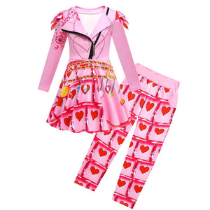 Girls Queen Of Hearts Costume The Rise of Red Bridget Pink Dress Pants and Wig for Halloween Carnival