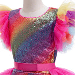 Girls Mardi Gras Costume Sequined Jumpsuit with Tiered Tulle Overskirt for Carnival Parade