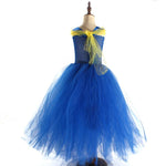 Girls Evie Dress Blue Ball Gown Tulle Party Dress with Crown for Cosplay