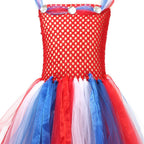 Girls July 4th Outfit Ball Gown Dress with Wing Fairy Wand Headband Full Set for Carnival