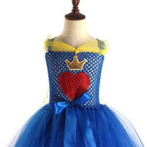 Girls Evie Dress Blue Ball Gown Tulle Party Dress with Crown for Cosplay