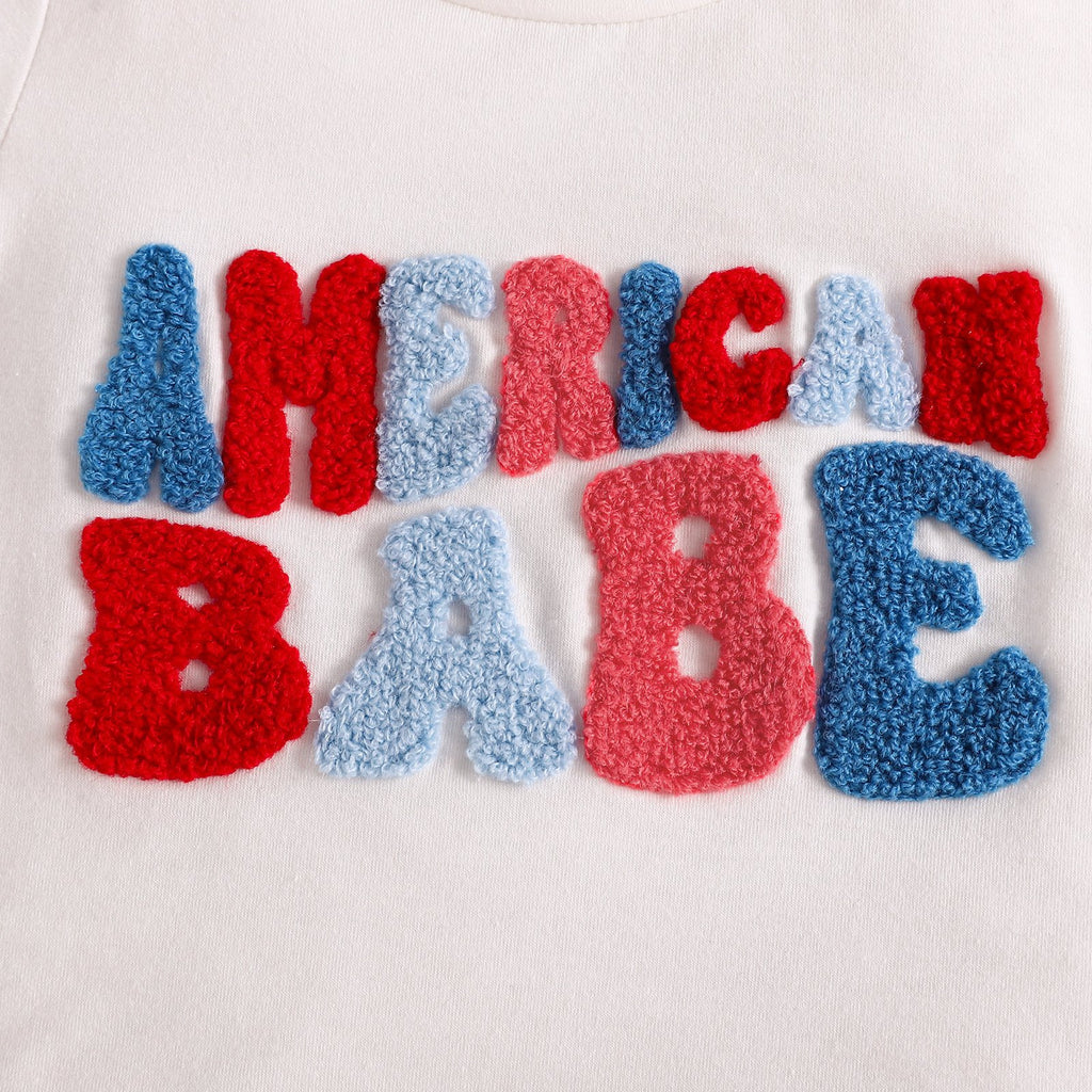 Baby Girl 4th of July Outfit Newborn USA Independence Day T-shirt and Flared Pants Suit
