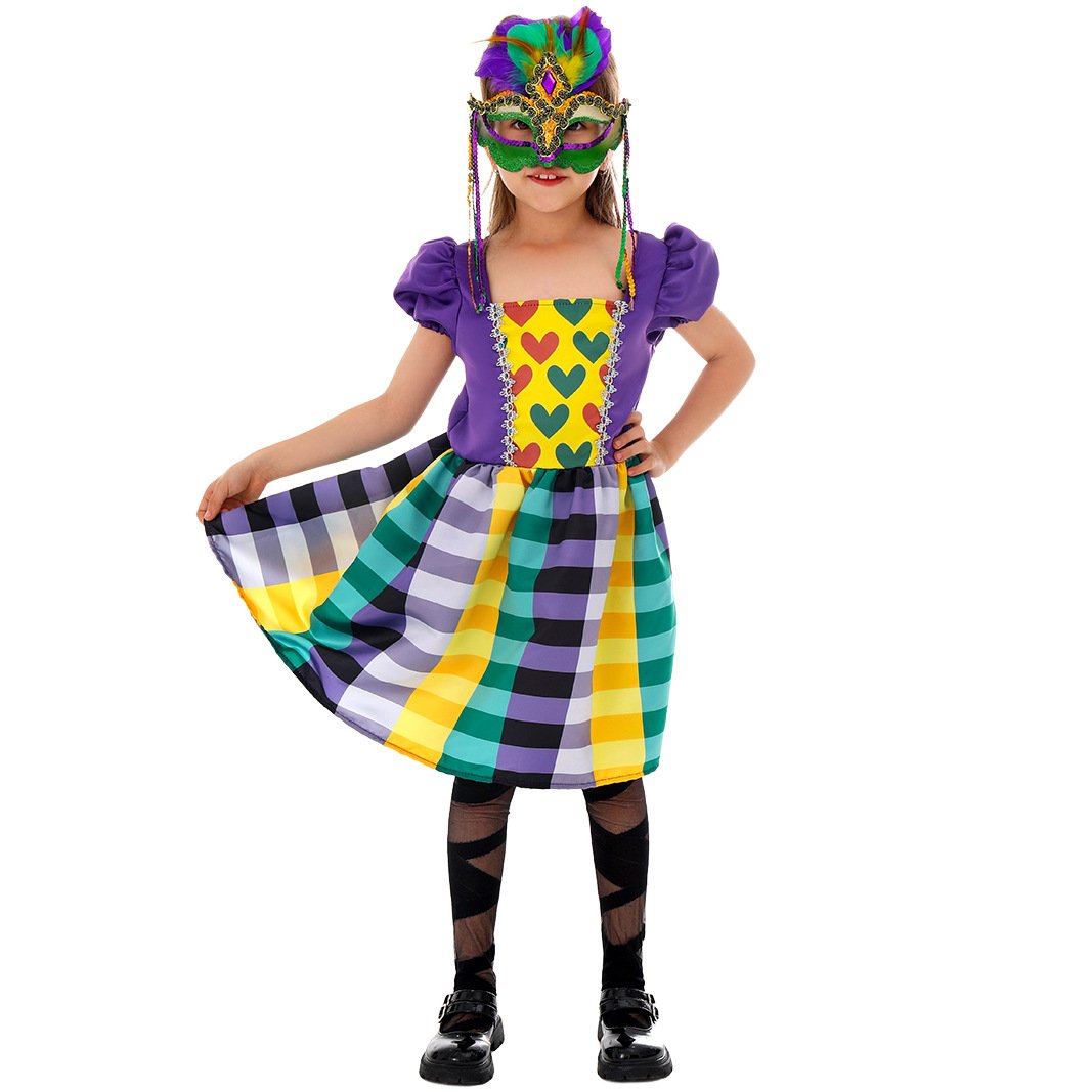 Kids Mardi Gras Dress and Mask Madrigas Costume Funny Outfit for Carnival