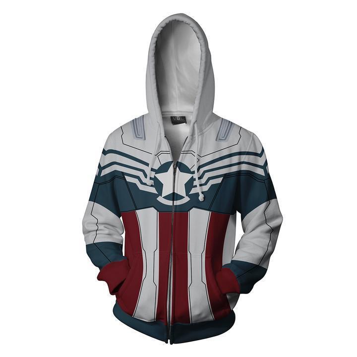 Adult Avengers Captain Hoodie Zip-up Sweatshirt Mens Hooded Pullover Superhero Costume