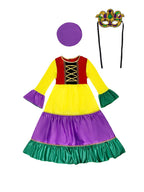 Girls Mardi Gras Outfit Party Dress Mask and Hat 3pcs Suit for Parade