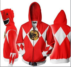 Adult Dino Ranger Costume Zip Up Hooded Sweatshirt Red Ranger Casual Hoodie for Daily Wear