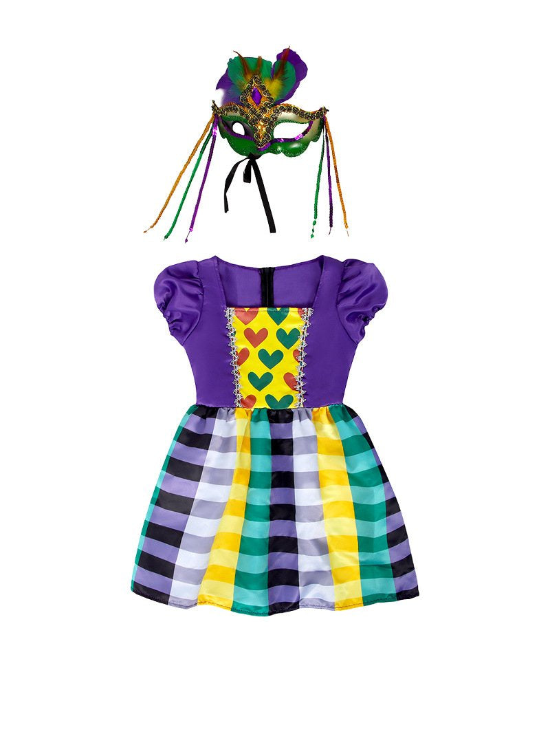 Kids Mardi Gras Dress and Mask Madrigas Costume Funny Outfit for Carnival