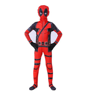 Kids Deady Pool Costume Red Jumpsuit with Helmet Backpack and Swords for Halloween Cosplay