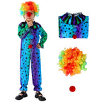 Kids Mardi Gras Jester Costume Jumpsuit Wig and Nose Outfit for Boys Girls