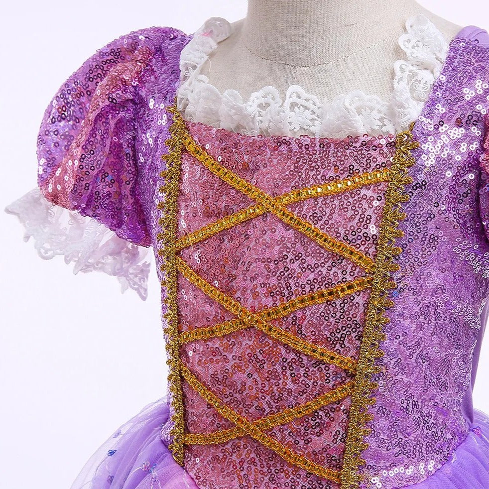 Girls Light Up Princess Dress Pink Puff Sleeve Party Long Dress Ball Gown