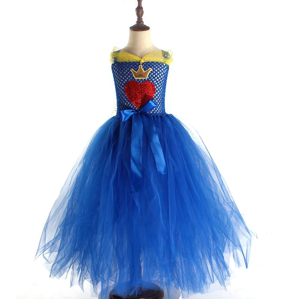 Girls Evie Dress Blue Ball Gown Tulle Party Dress with Crown for Cosplay