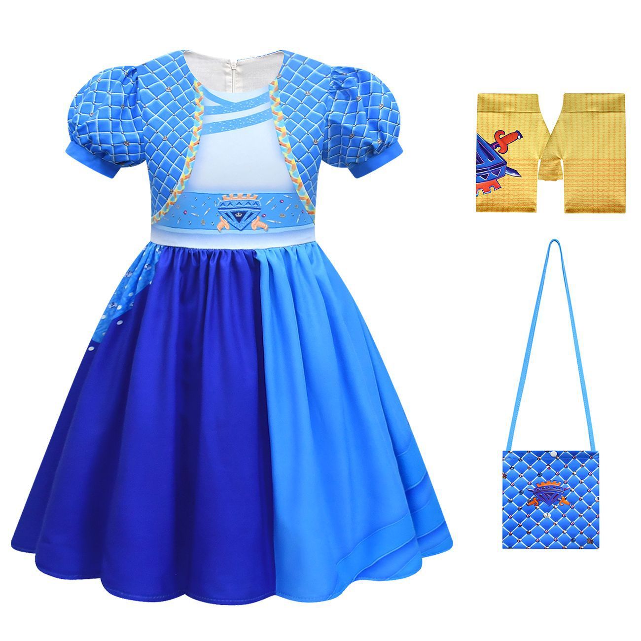 Girls Chloe Charming Costume Blue Dress with Wig The Rise of Red Outfit with Accessories for Cosplay