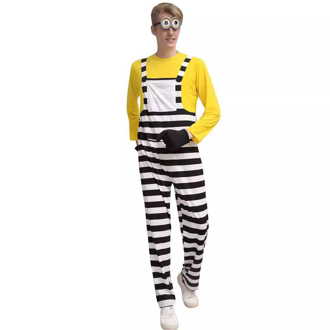 Adult Minion Costume Couples Halloween Outfit Women Men Little Yellow Man Cartoon Cosplay Suit