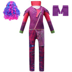 Kids Mal Costume Fashion Dress Up Jumpsuit Wig and Gloves for Halloween Carnival