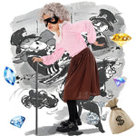 Girls Old Lady Costume 100 Days of School Dress Up Outfit with Wig and Walking Stick