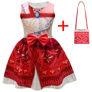 Girls Moana Dress Sleeveless Moana Ball Gown with Bag for Dress Up Party