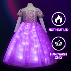 Kids Light Up Dress Long Hair Princess of Corona LED Fancy Costume Birthday Party Outfit