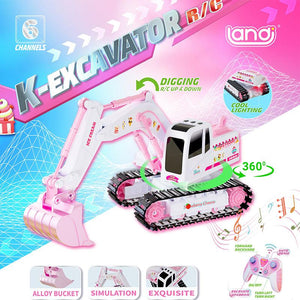 2.4G RC Excavator 6CH Alloy Pink Tracked Remote Control Car For Girls Toys With DIY Stickers