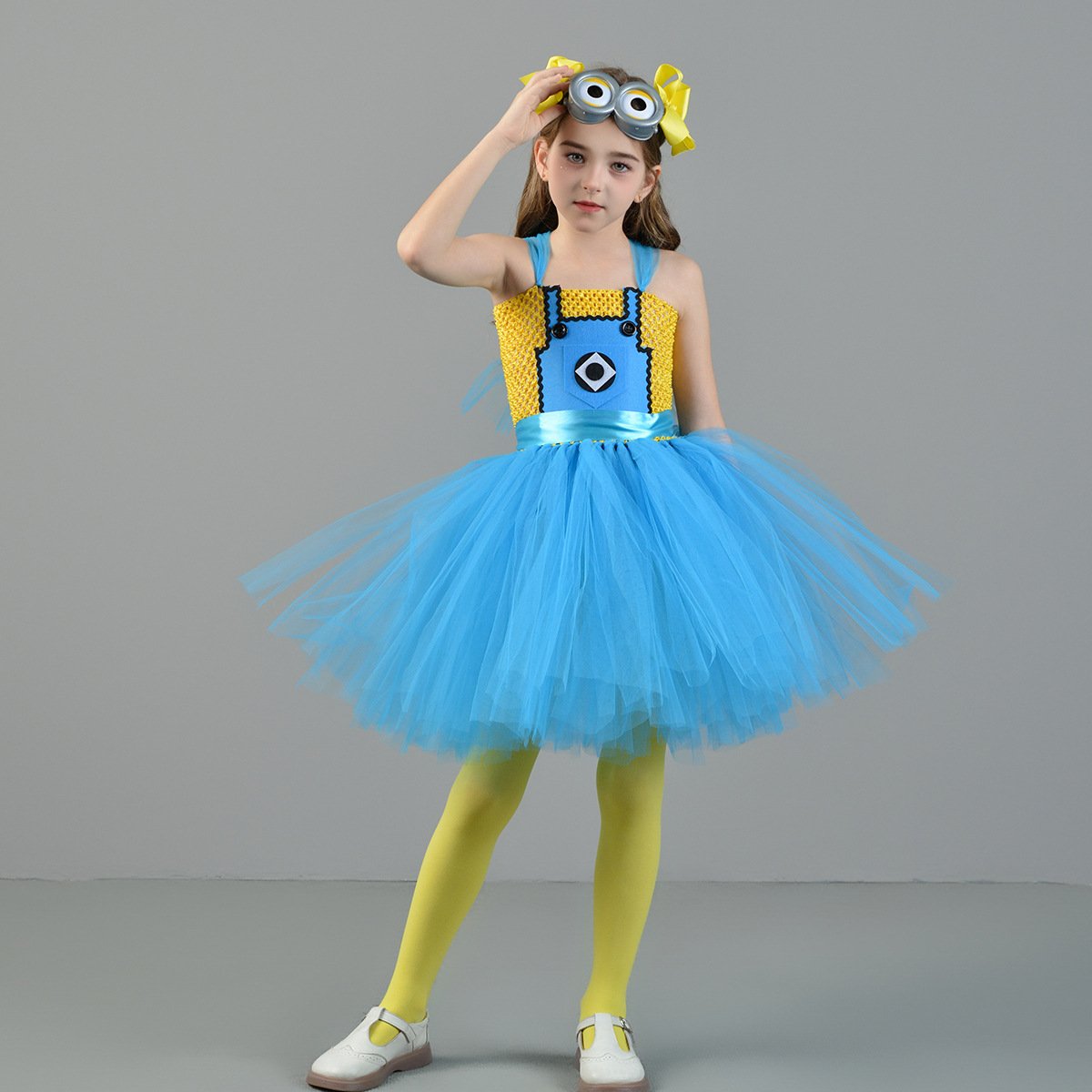 Girls Dress Halloween Cosplay Costume and Goggles Kids Birthday Party Outfit