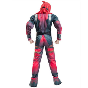 Kids Deady Pool Costume Red Muscle Jumpsuit with Helmet 2pcs Suit for Dress Up Party