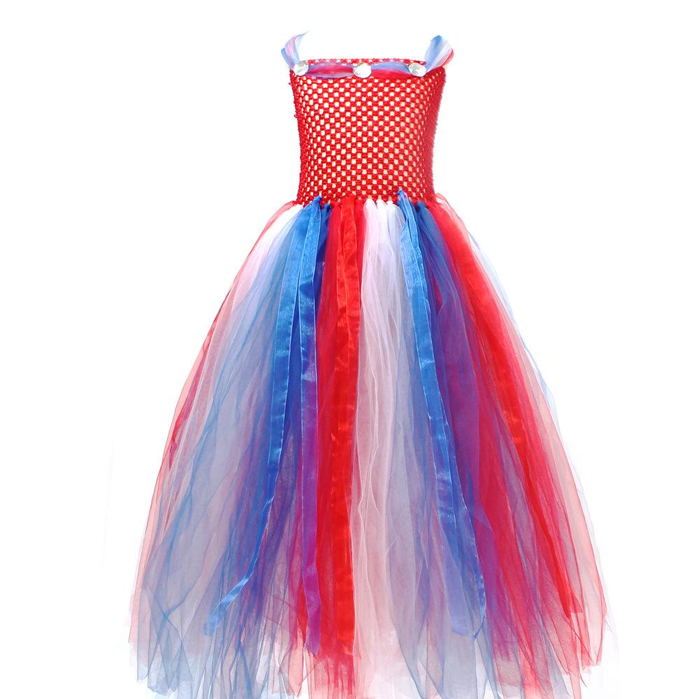 Girls July 4th Outfit Ball Gown Dress with Wing Fairy Wand Headband Full Set for Carnival