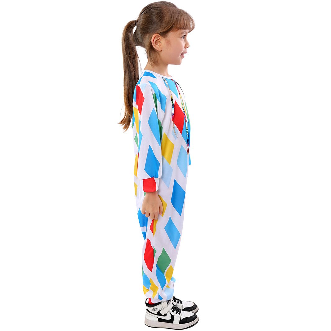 Kids Mardi Gras Outfit Harlequin Costume with Colorful Wig and Nose for Parade Party