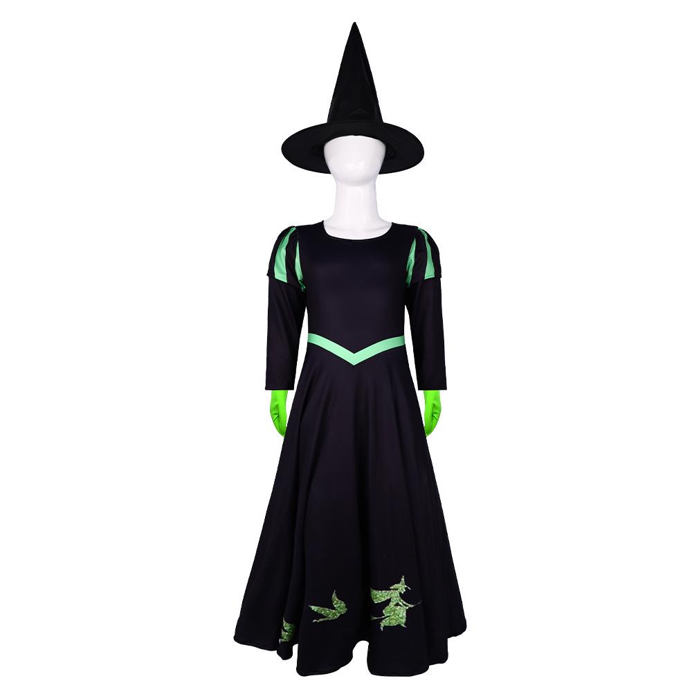 Kids Elphaba Costume Black The West Witch Dress with Gloves and Hat 3pcs Suit