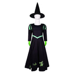 Kids Elphaba Costume Wicked of The West Witch Costume Black Dress with Gloves and Hat 3pcs Suit