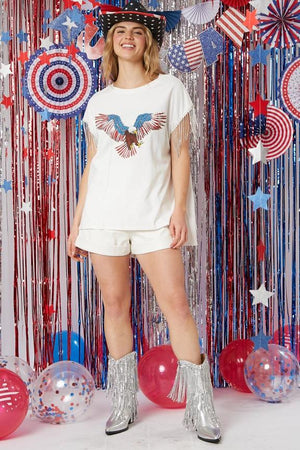 Women Fringe Shirts with US Flag Fourth of July American Eagle T Shirt for Patriot