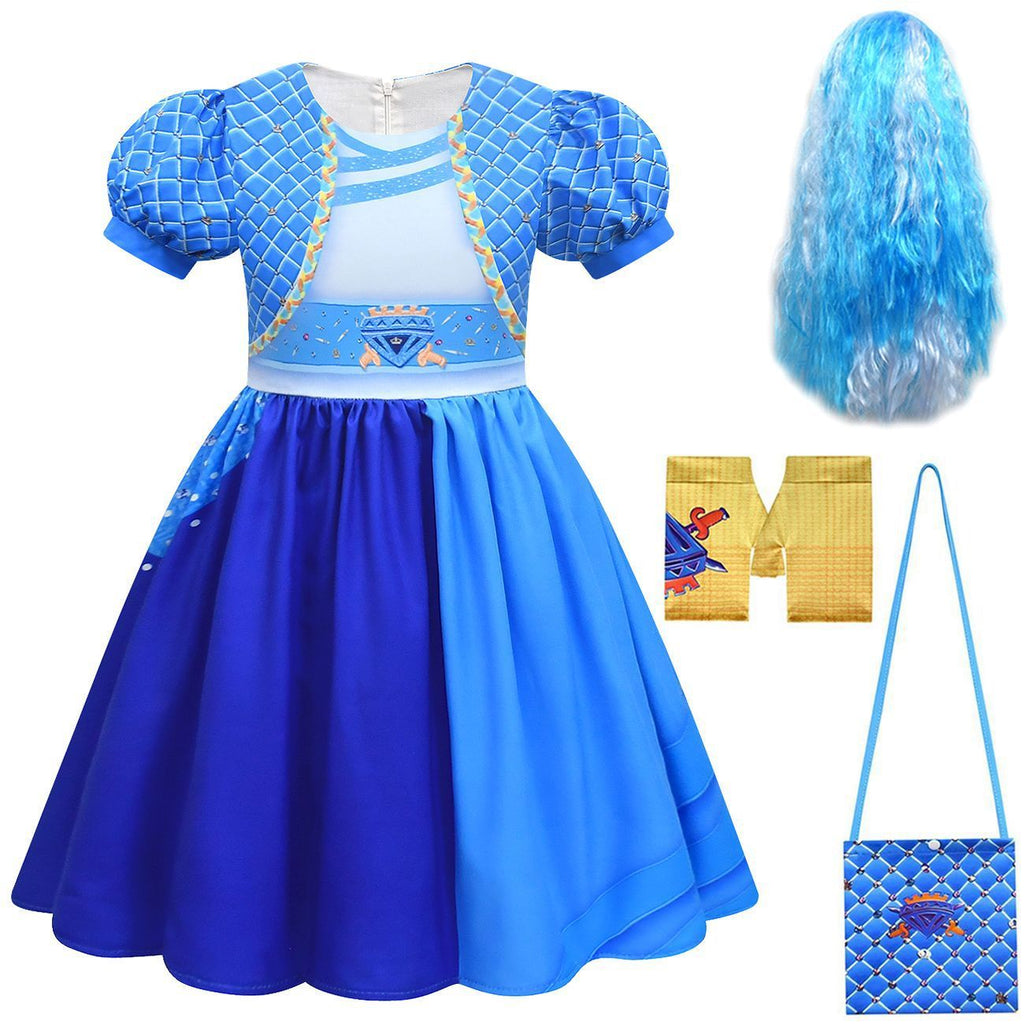 Girls Chloe Charming Costume Blue Dress with Wig The Rise of Red Outfit with Accessories for Cosplay