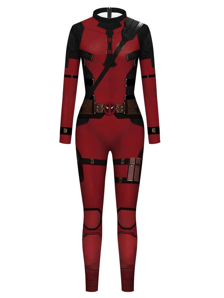 Adults Deady Pool Cosplay Costume Wade Jumpsuit for Halloween Party