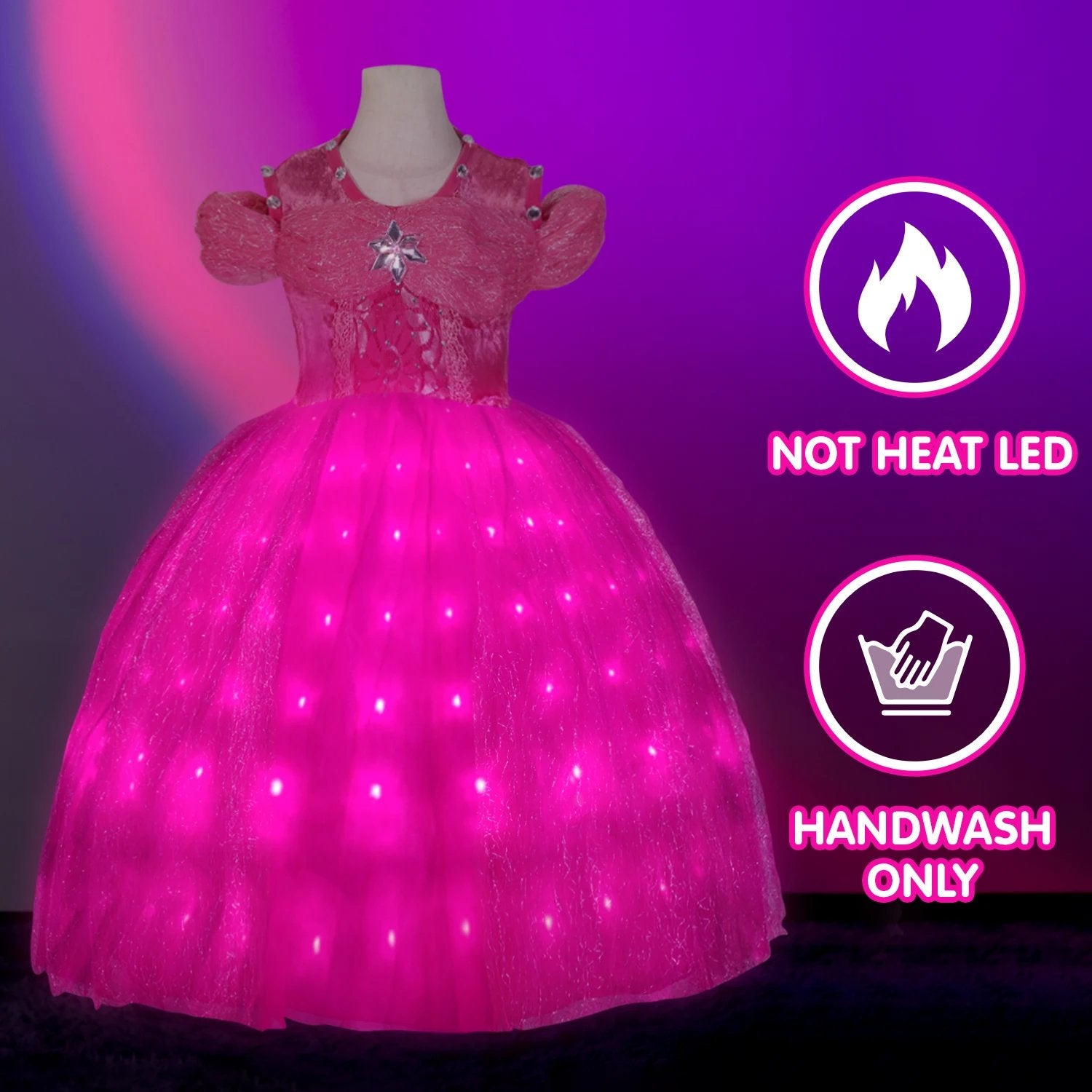 Girls Princess Light Up Dress Girls Pink LED Party Dress Birthday Dress-Up Outfit