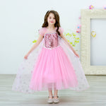 Kids Pink Elsa Dress Summer Party Dress Birthday Dress Up for Girls 3T-10 Years