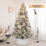 6FT/7FT Flocked Christmas Tree Lighted Pre Lit Xmas Tree with Decoration and Metal Stand for Indoor or Outdoor