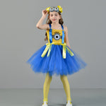 Girls Purple Minion Cos Cute Tutu Dress with Minion Goggles and Headband for Halloween Dress Up Party