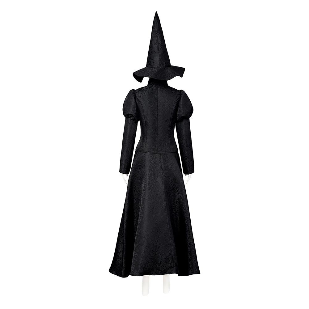 Women Elphaba Costume with Witch Hat Black Witch Dress for Halloween Cosplay