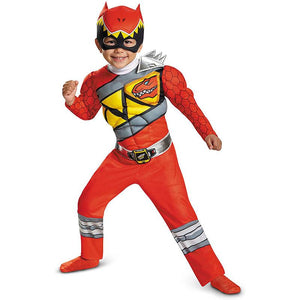 Kids Red Dragon Ranger Outfit Muscle Chest Jumpsuit with Helmet for Cosplay Party