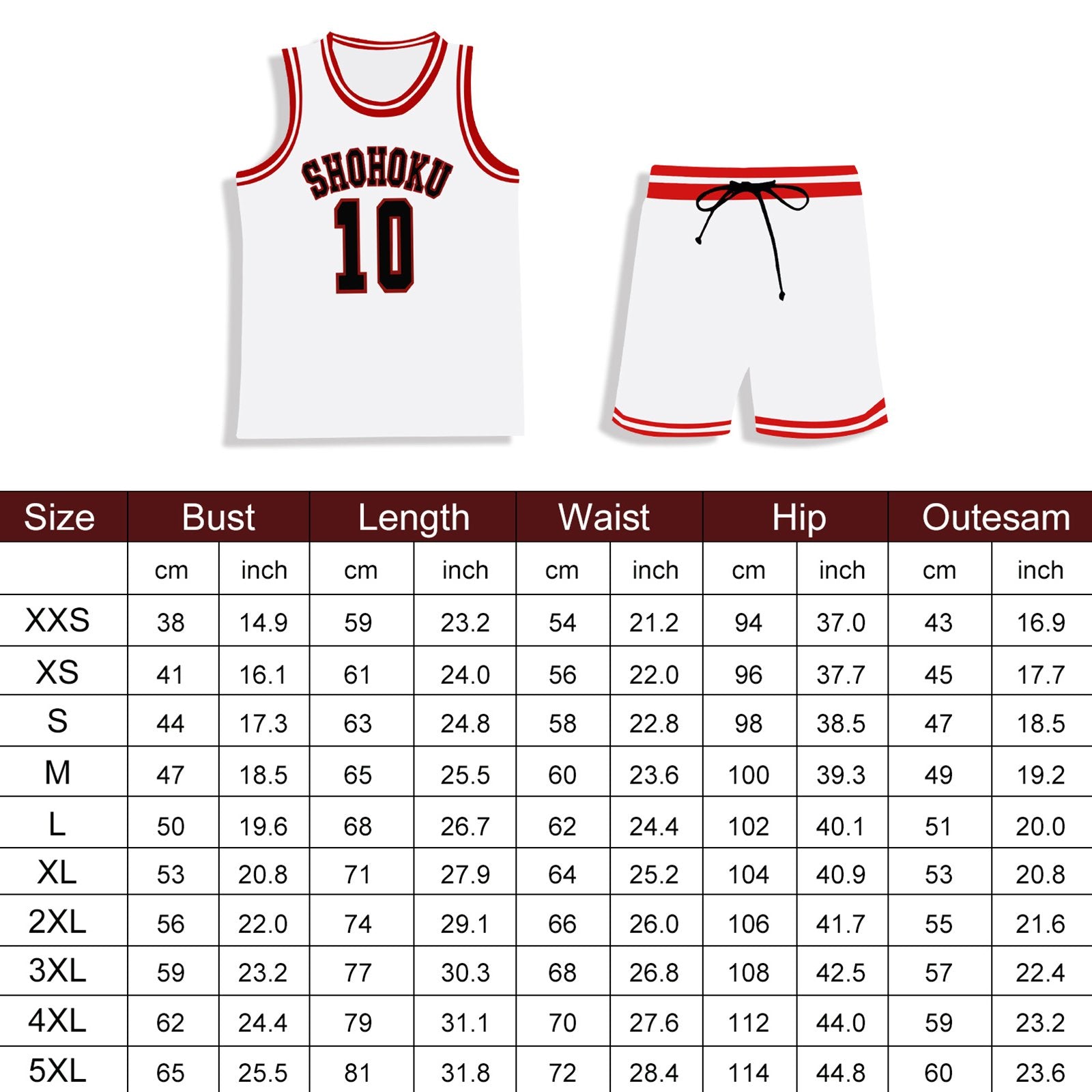 Slam Dunk Jersey Sakuragi Hanamichi #10 Uniform Shohoku Jersey White Basketball Shirt Shorts for Kids Adults