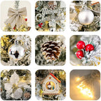 6FT/7FT Flocked Christmas Tree Lighted Pre Lit Xmas Tree with Decoration and Metal Stand for Indoor or Outdoor