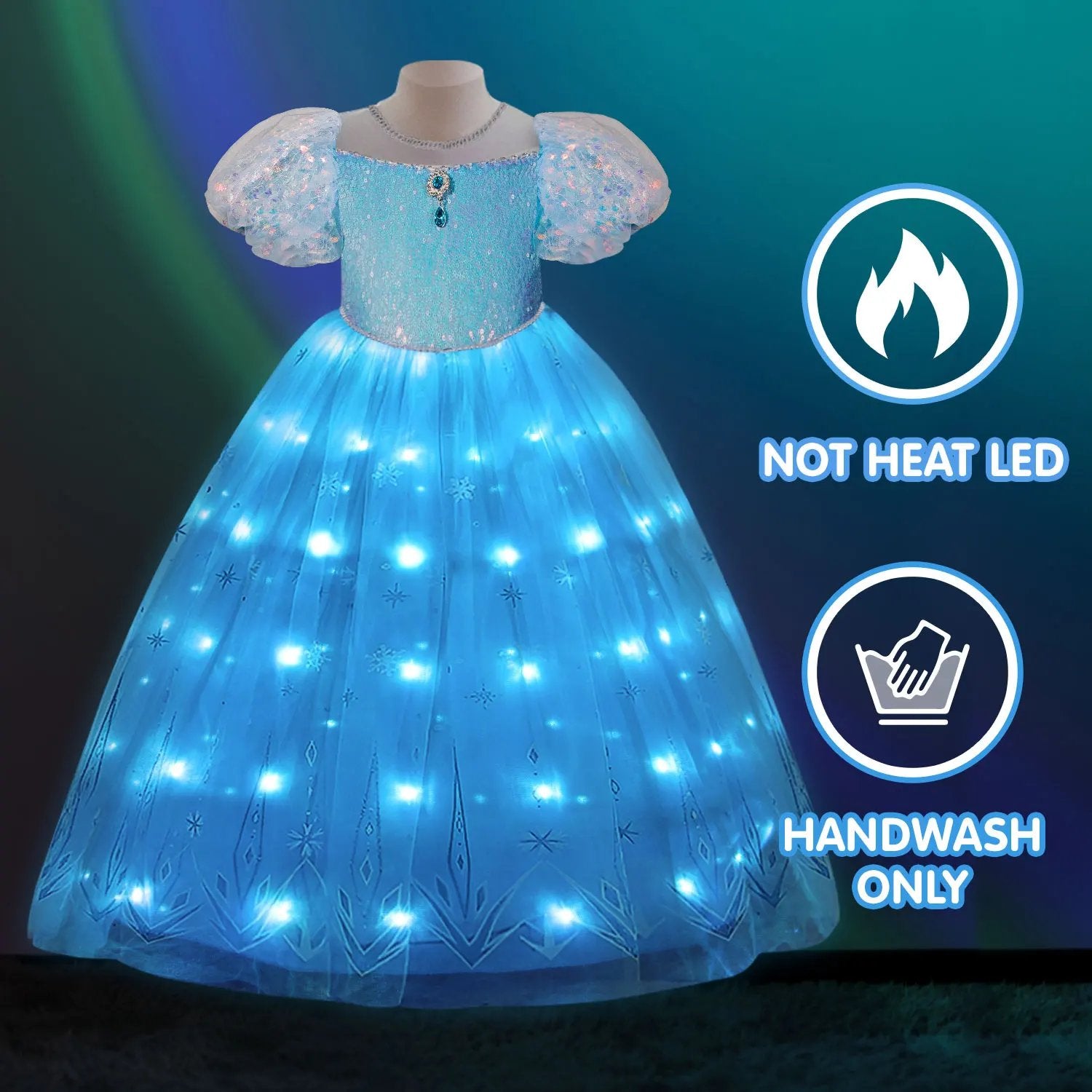 Elsa Dress Girls Princess Dress Fancy Light Up Dress with Cape Snow Queen Party Dress