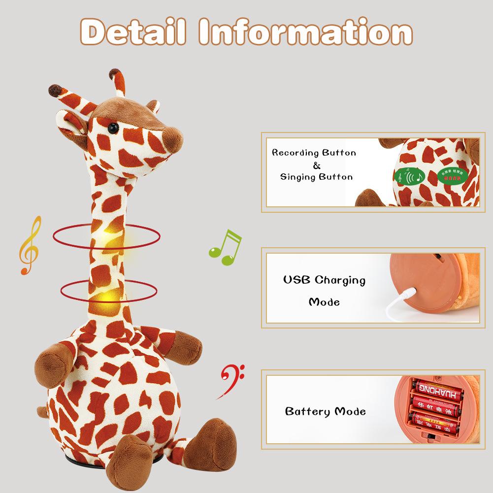 Giraffe Dancing Toys Plush Song Learn To Speak Recording Doll with Colorful Lights