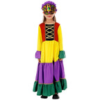 Girls Mardi Gras Outfit Party Dress Mask and Hat 3pcs Suit for Parade