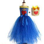 Girls Evie Dress Blue Ball Gown Tulle Party Dress with Crown for Cosplay