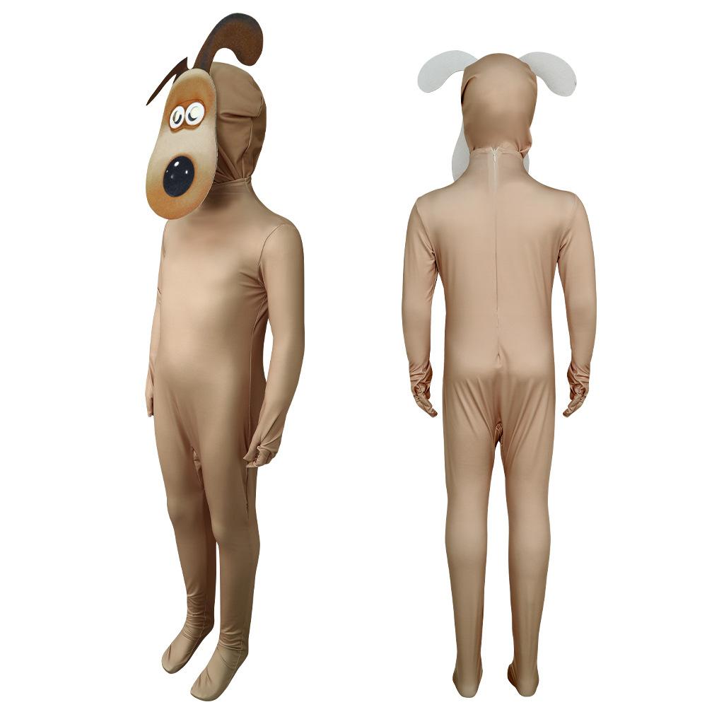 Kids Gromit Cosplay Costume The Brown Dog Jumpsuit and Helmet 2pcs Outfit for Dress Up Party