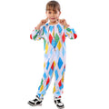 Kids Mardi Gras Outfit Harlequin Costume with Colorful Wig and Nose for Parade Party