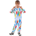 Kids Mardi Gras Outfit Harlequin Costume with Colorful Wig and Nose for Parade Party